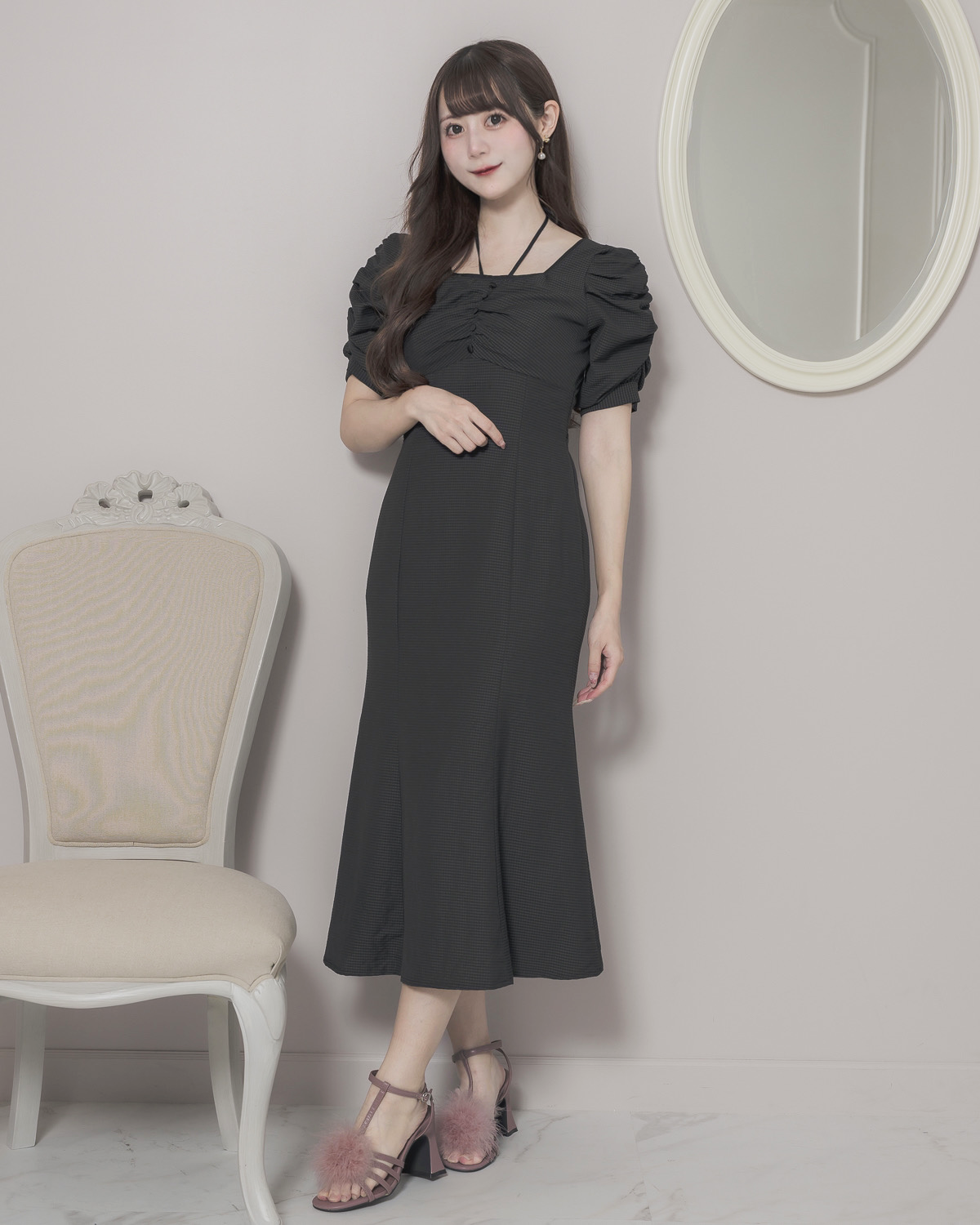 モデル身長:159cm/着用カラー:ブラックギンガム