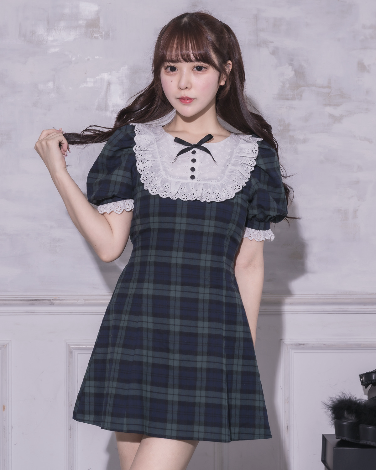 モデル身長:157cm/着用カラー:グリーンチェック