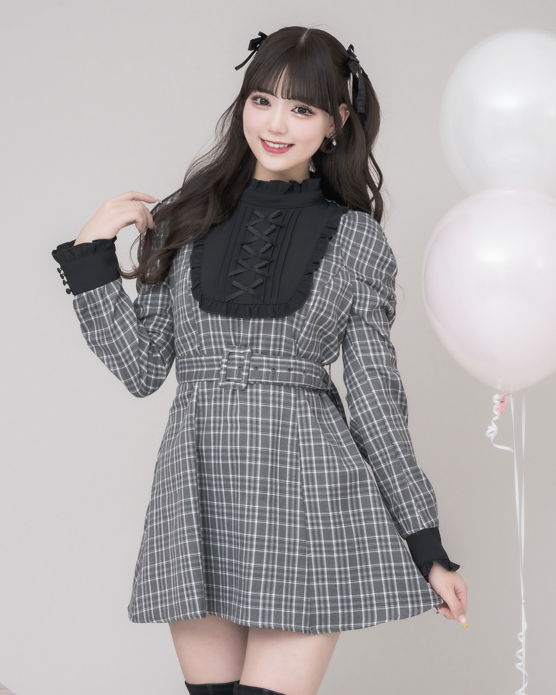 モデル身長:163cm/着用カラー:チェック