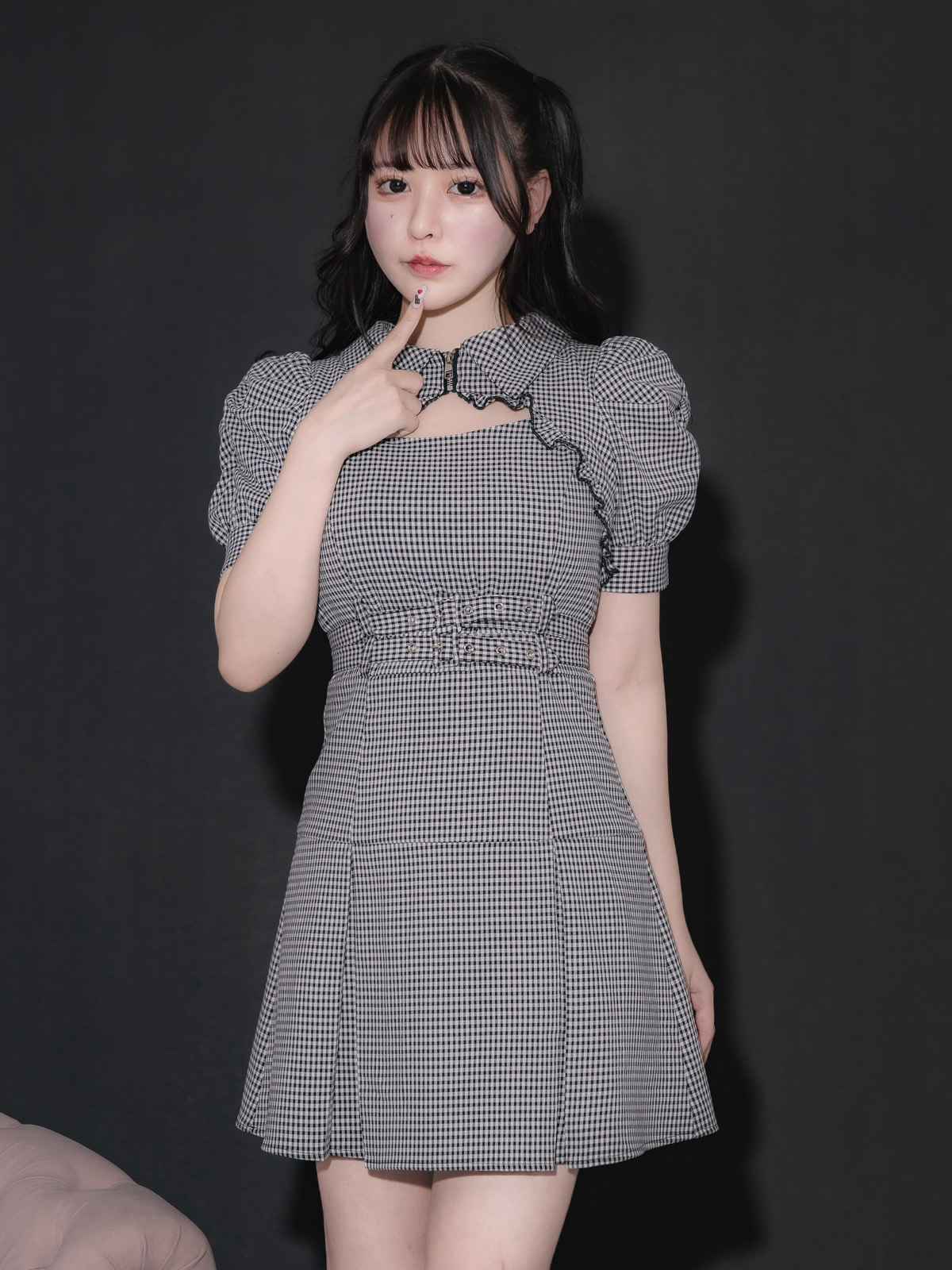 Pium ダブルベルトカットアウトワンピース ブラックチェック ダブルベルトカットアウトワンピース – pium