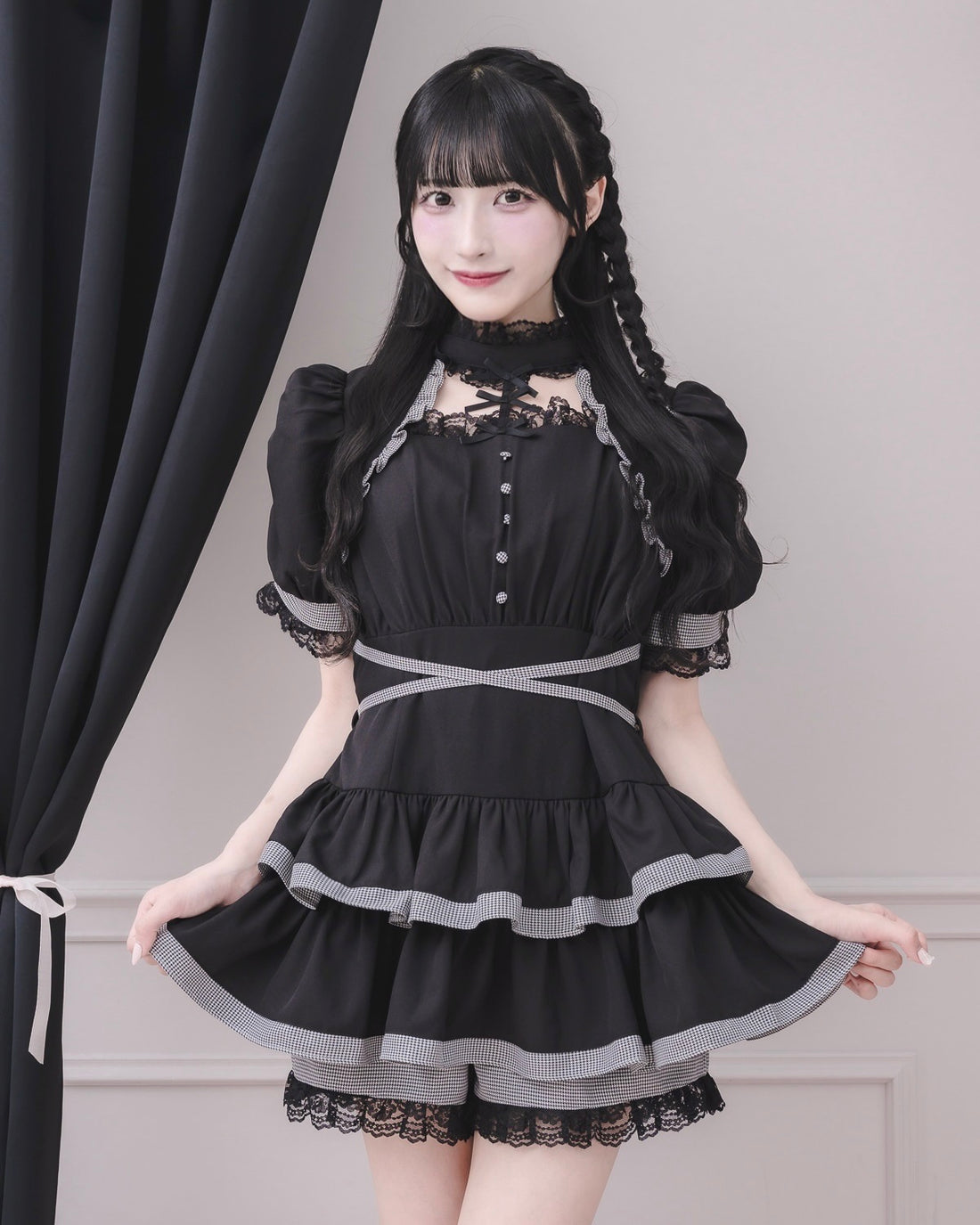 モデル身長:157cm/着用カラー:ブラック×ミックス