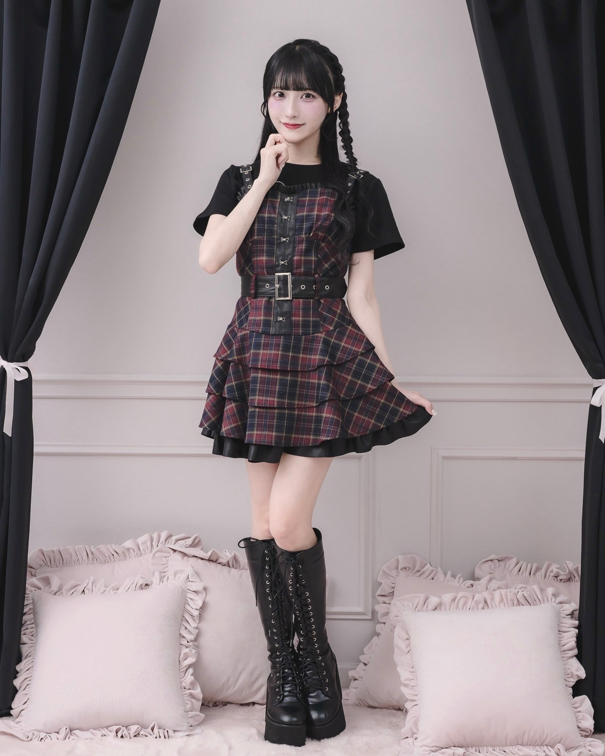 モデル身長:157cm/着用カラー:レッドチェック