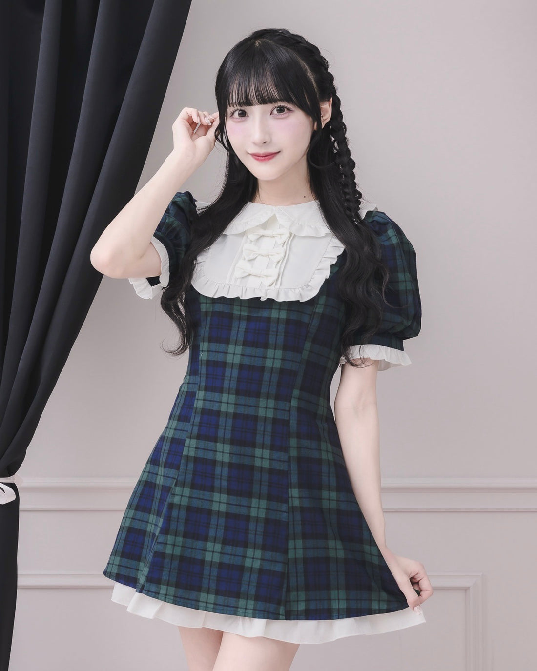 モデル身長:157cm/着用カラー : グリーンチェック