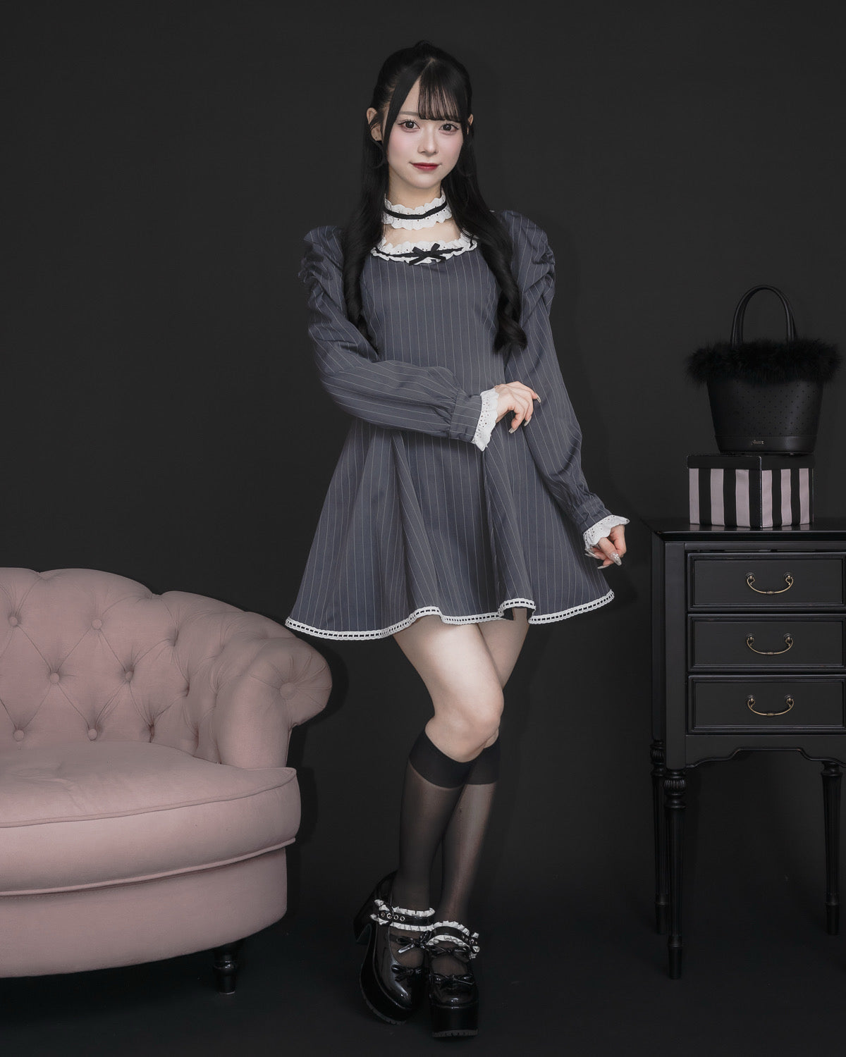 モデル身長:155cm/着用カラー:グレーストライプ