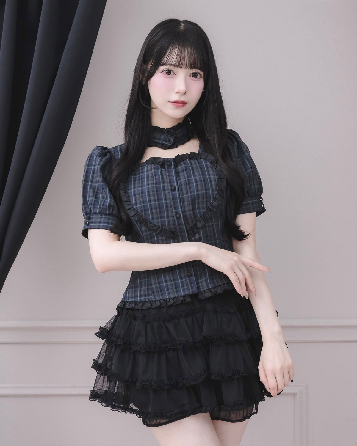モデル身長:155cm/着用カラー:グリーンチェック