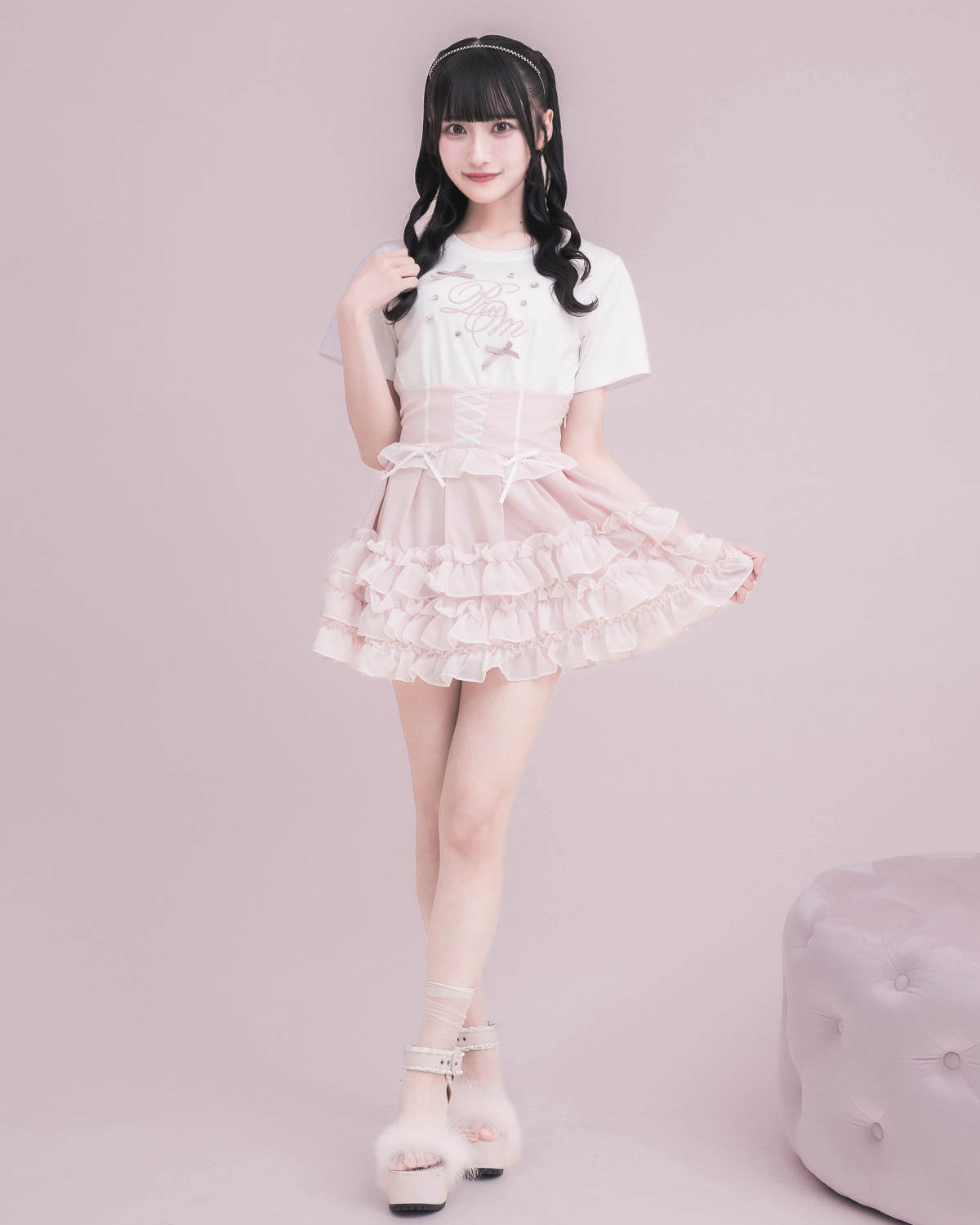 モデル身長:157cm/着用カラー:ホワイト×ピンク