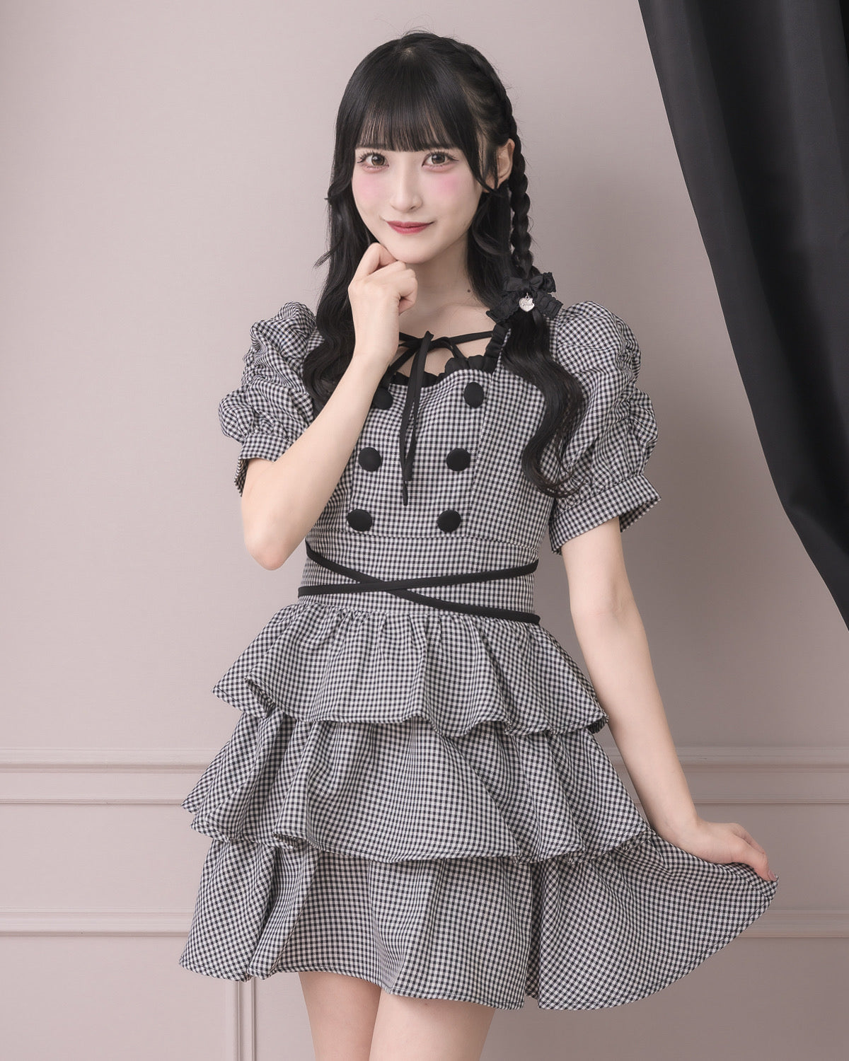 pium クロスベルト半袖　ティアードミニワンピース ネイビー pium(ピウム) pium クロスベルト半袖ティアードミニワンピース
