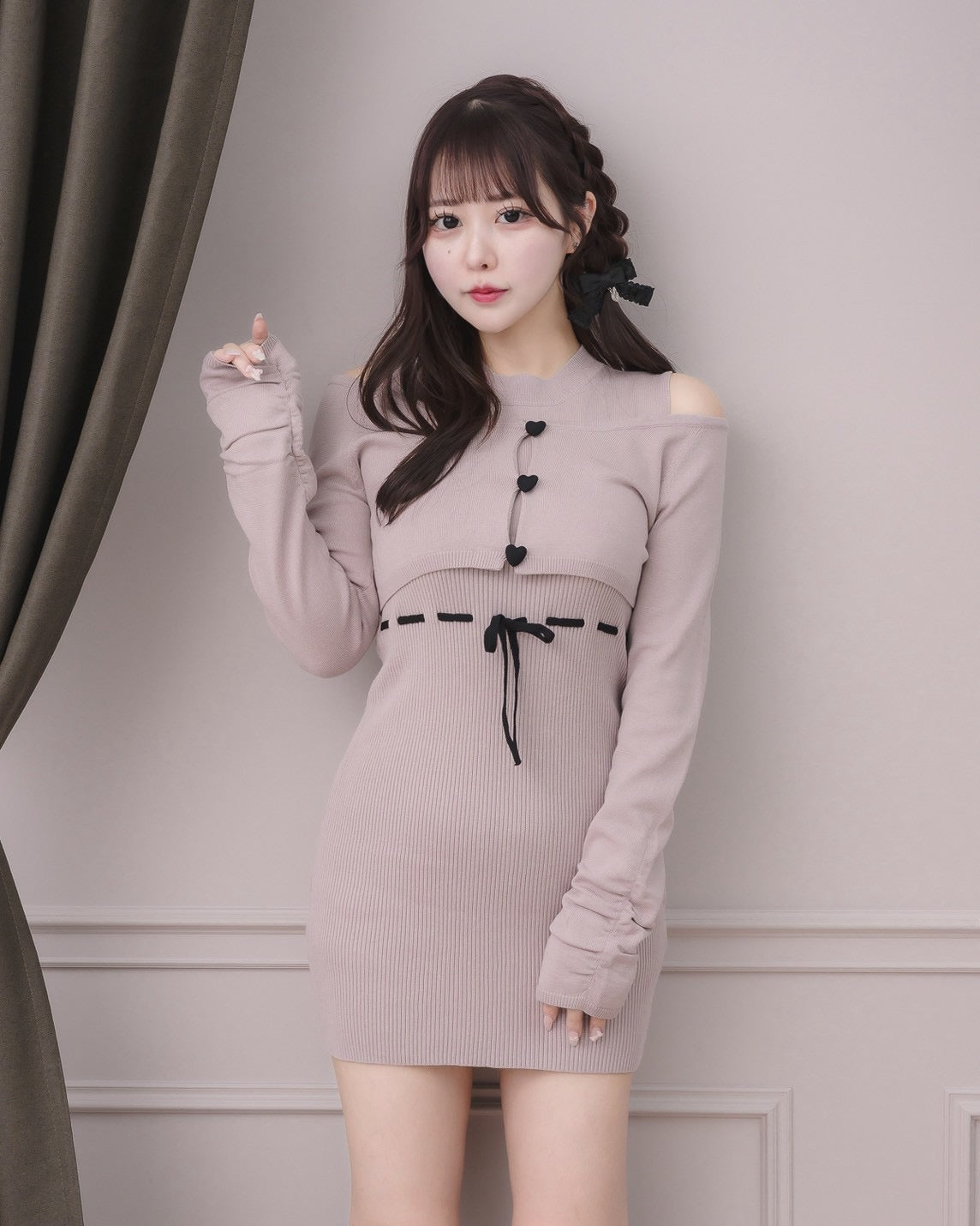 ハートボタンニットワンピセット – pium