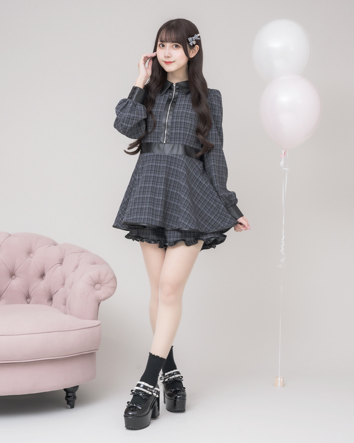 モデル身長:159cm/着用カラー:ダークチェック