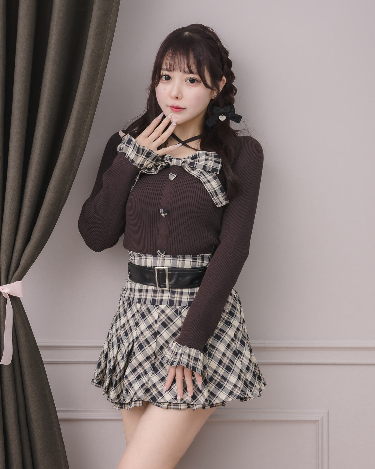 モデル身長:157cm/着用カラー:ベージュチェック