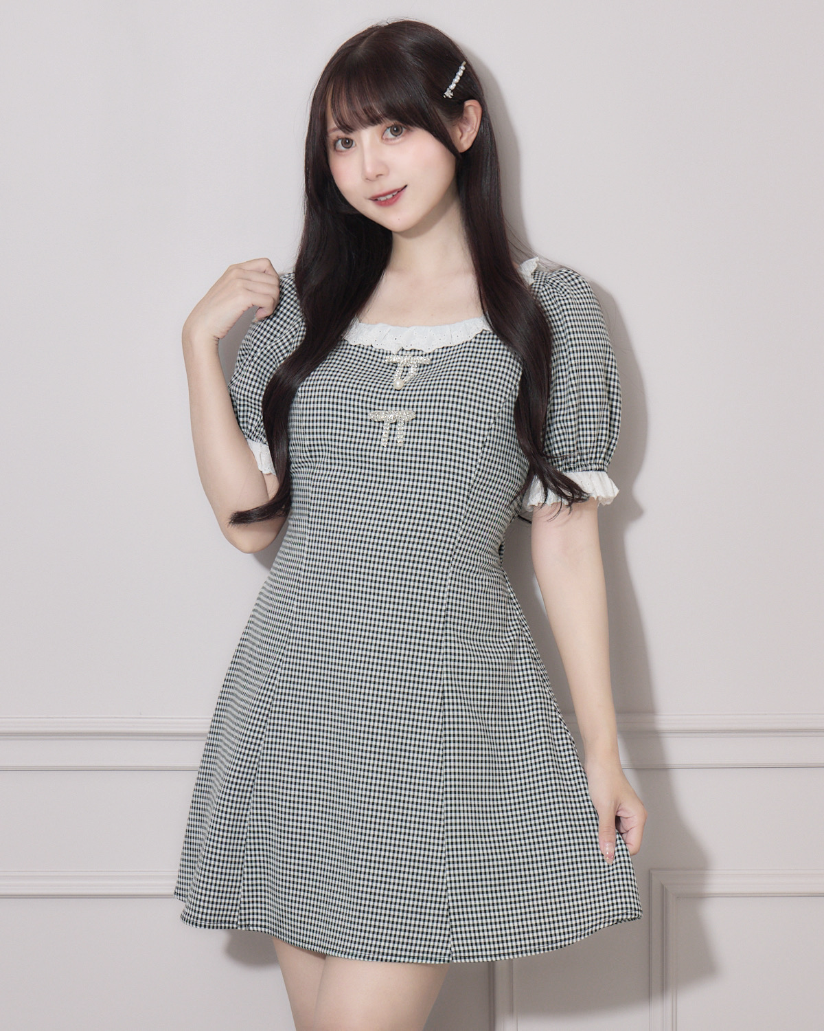 モデル身長:159cm/着用カラー:ギンガム