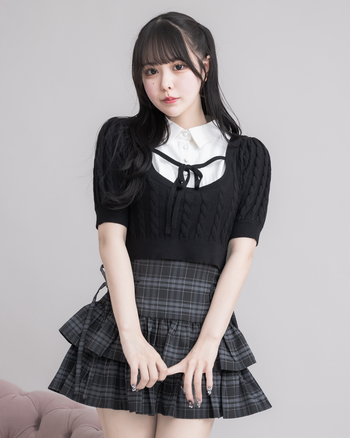 モデル身長:157cm/着用カラー:ブラックチェック