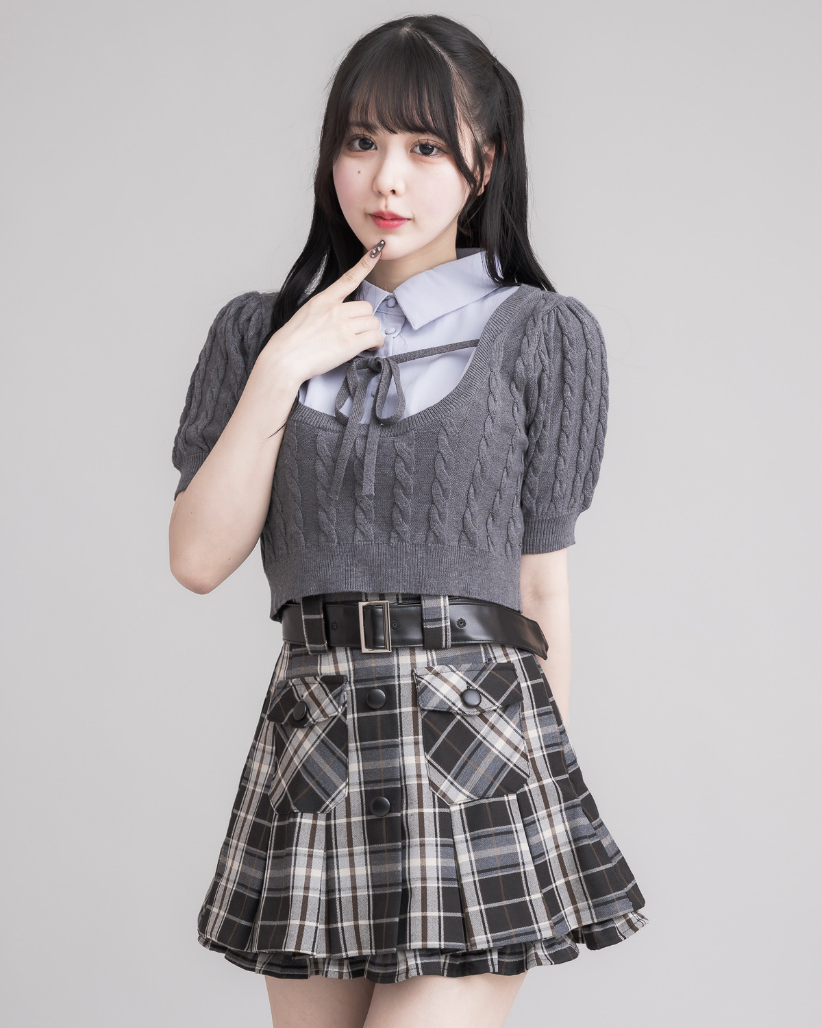 レザーベルトチェックプリーツミニスカート – pium レザーベルトチェックプリーツミニスカート – pium