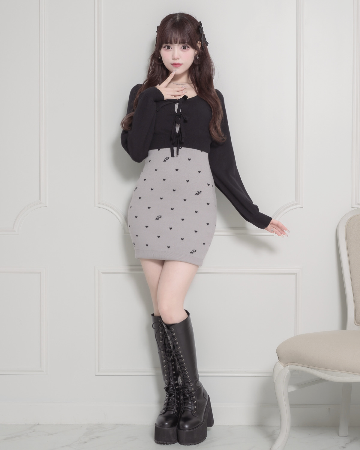 モデル身長:163cm/着用カラー:グレー×ブラック