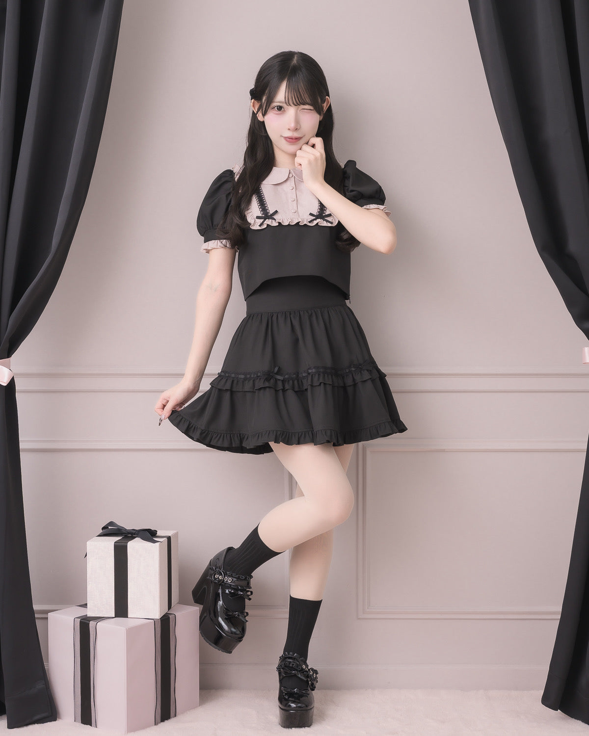 モデル身長:152cm/着用カラー:ブラック