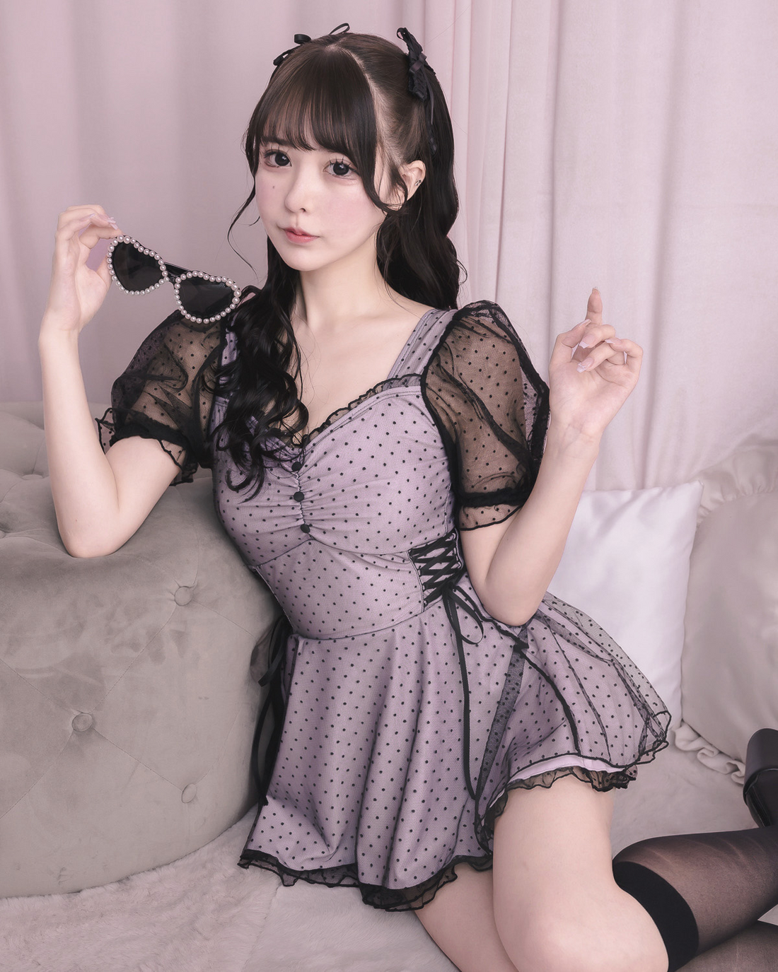 モデル身長:157cm/着用カラー:ピンク×ブラック