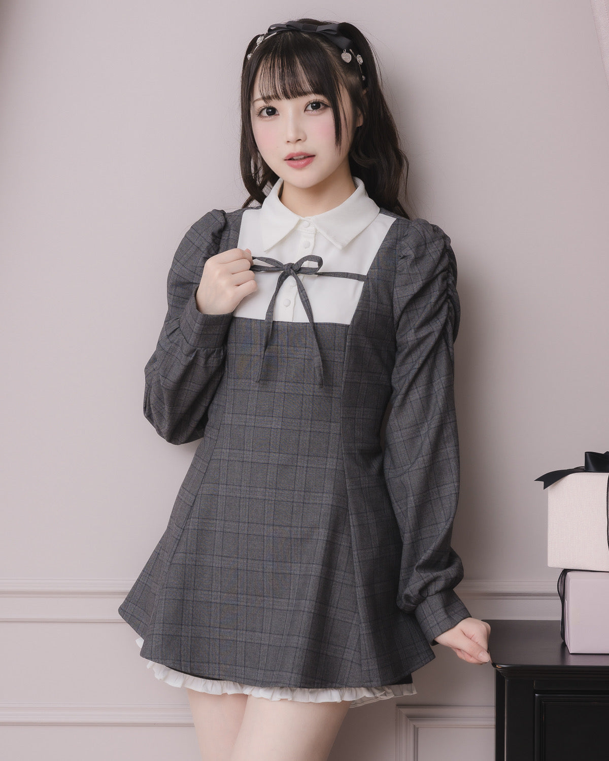 モデル身長:158cm/着用カラー:グレーチェック