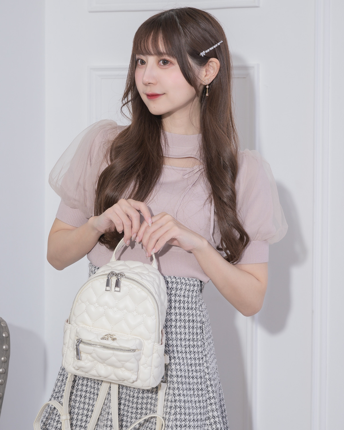 하트 퀼팅 미니 배낭