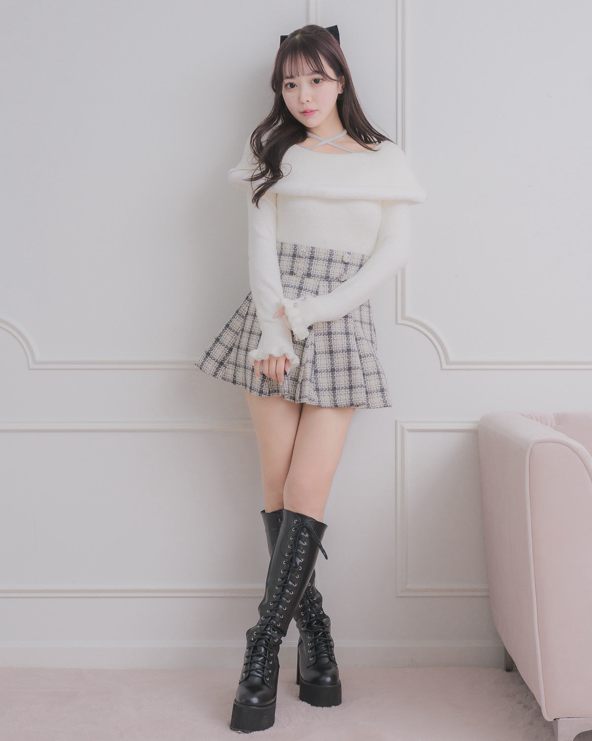 モデル身長:157cm/着用カラー:ホワイト