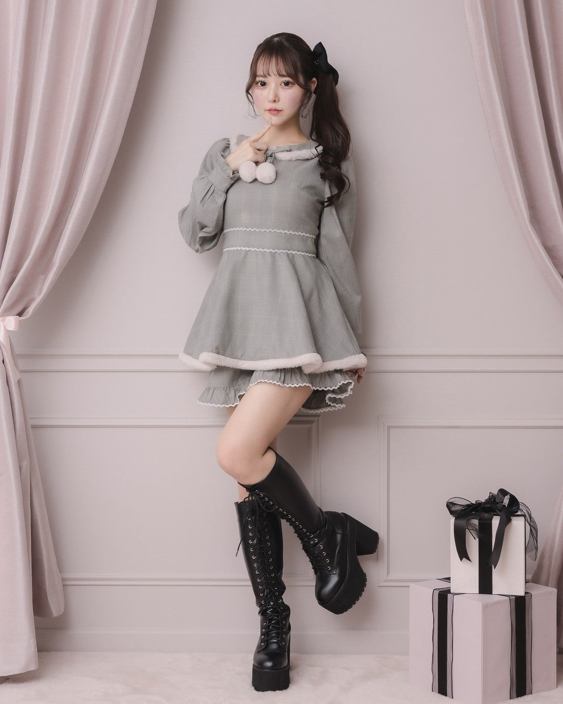 モデル身長:157cm/着用カラー:グレーチェック