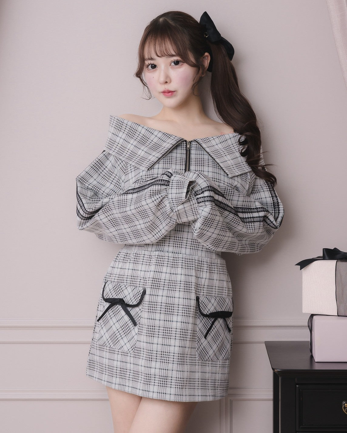 モデル身長:157cm/着用カラー:ホワイトチェック