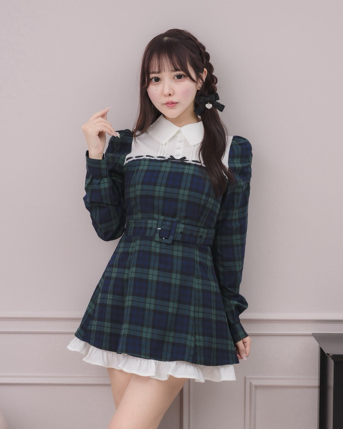 モデル身長:157cm/着用カラー:グリーンチェック