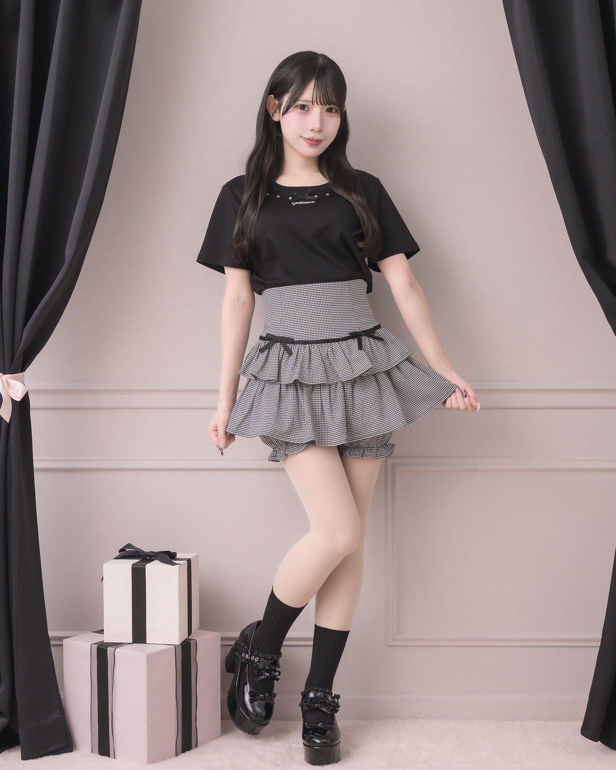 モデル身長:152cm/着用カラー:ギンガム