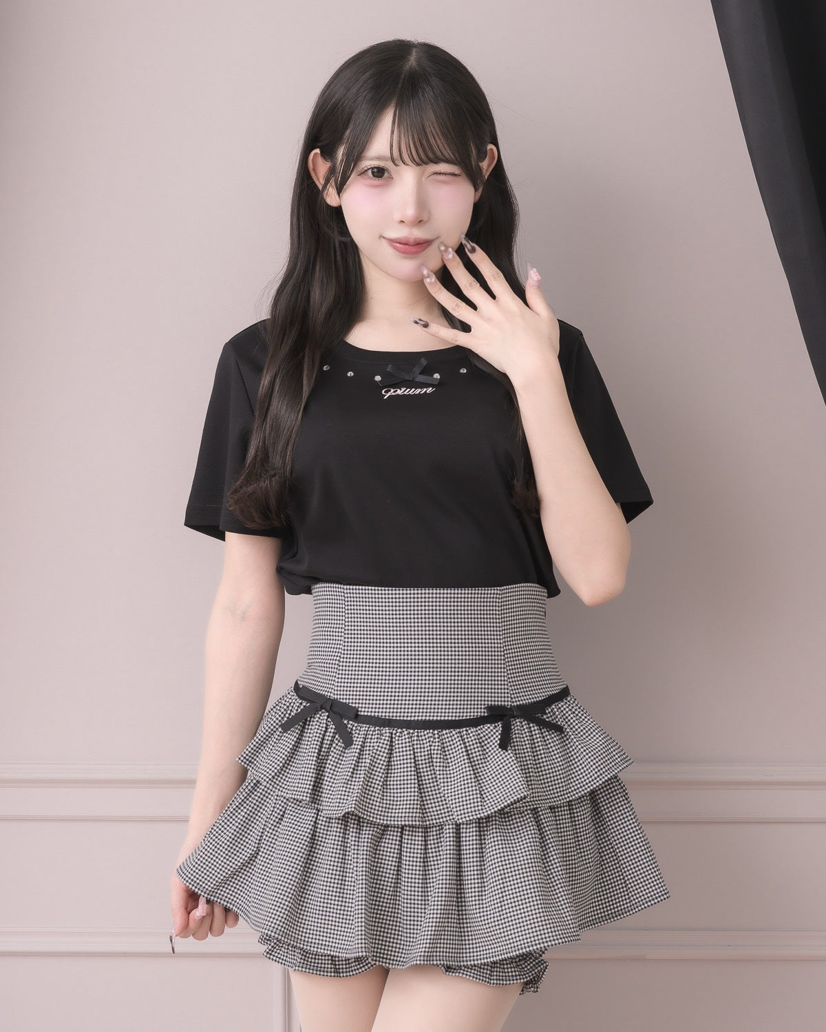 モデル身長:152cm/着用カラー:ギンガム