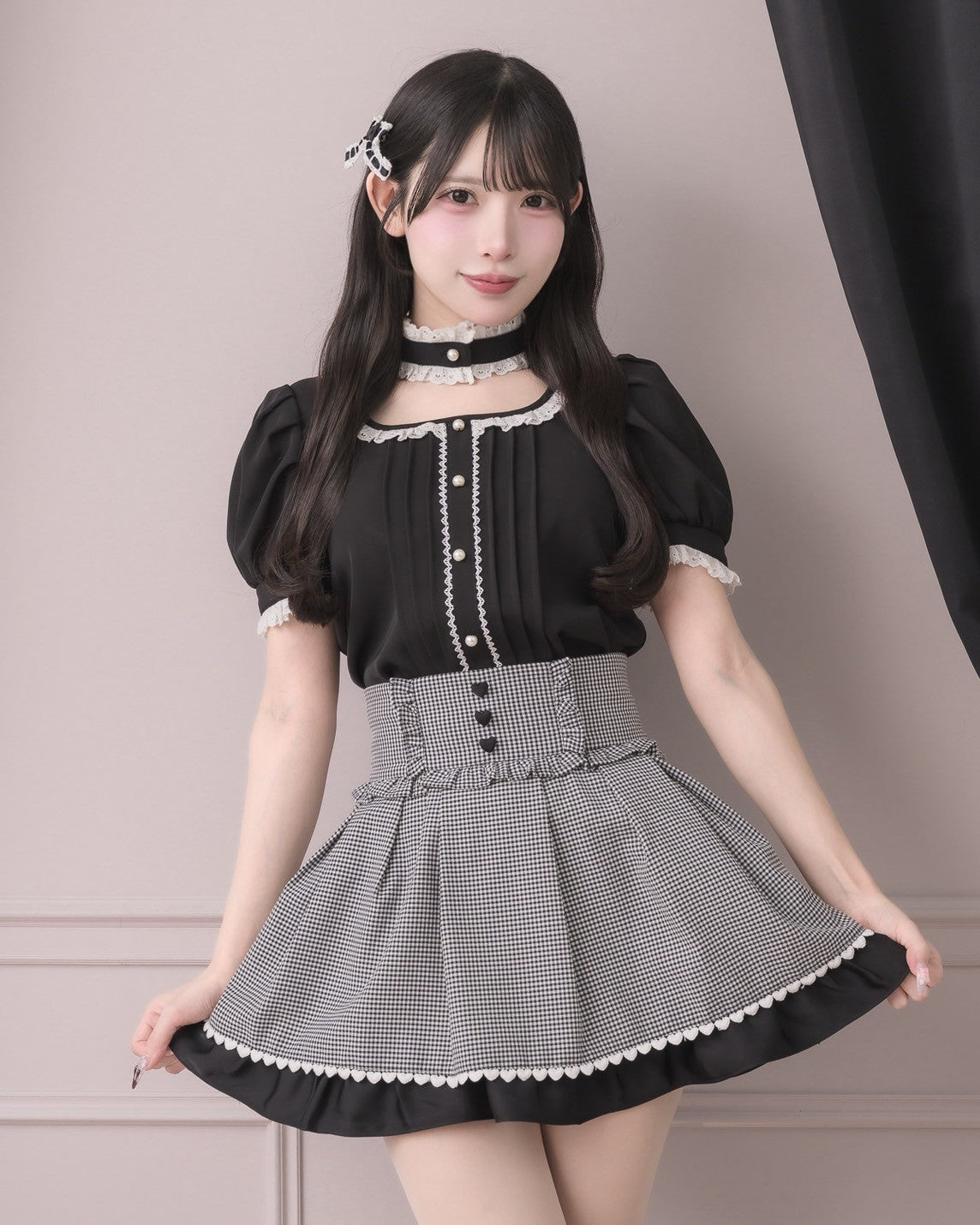 モデル身長:152cm/着用カラー:ギンガム