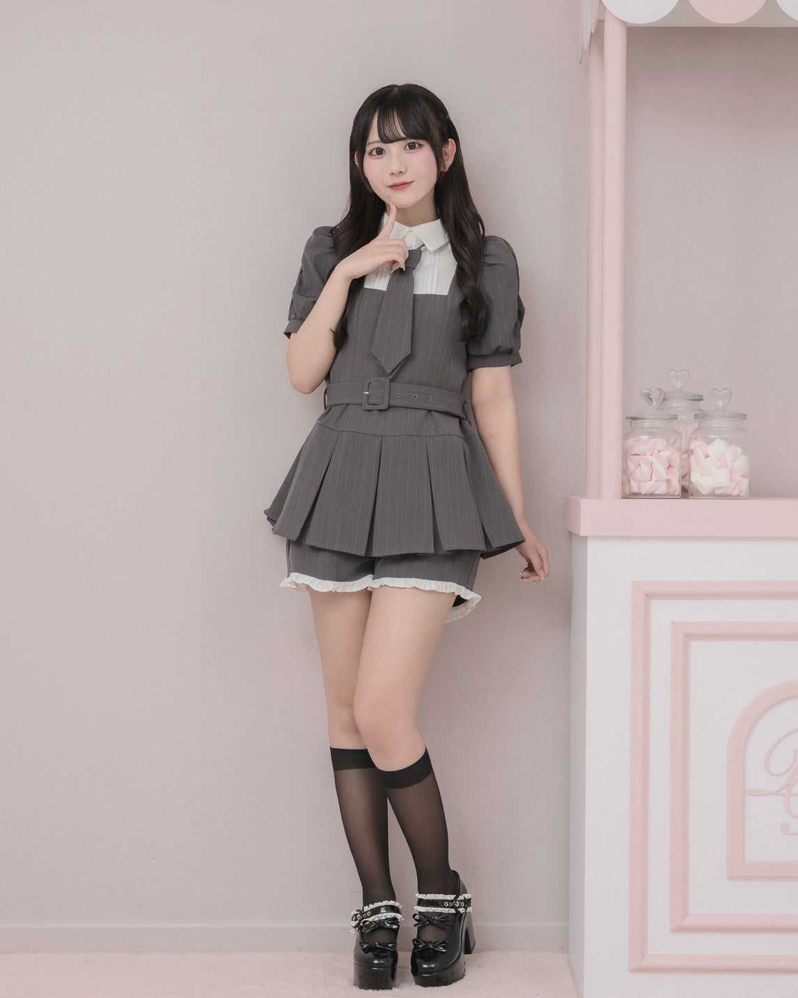 モデル身長:161cm/着用カラー:グレーストライプ