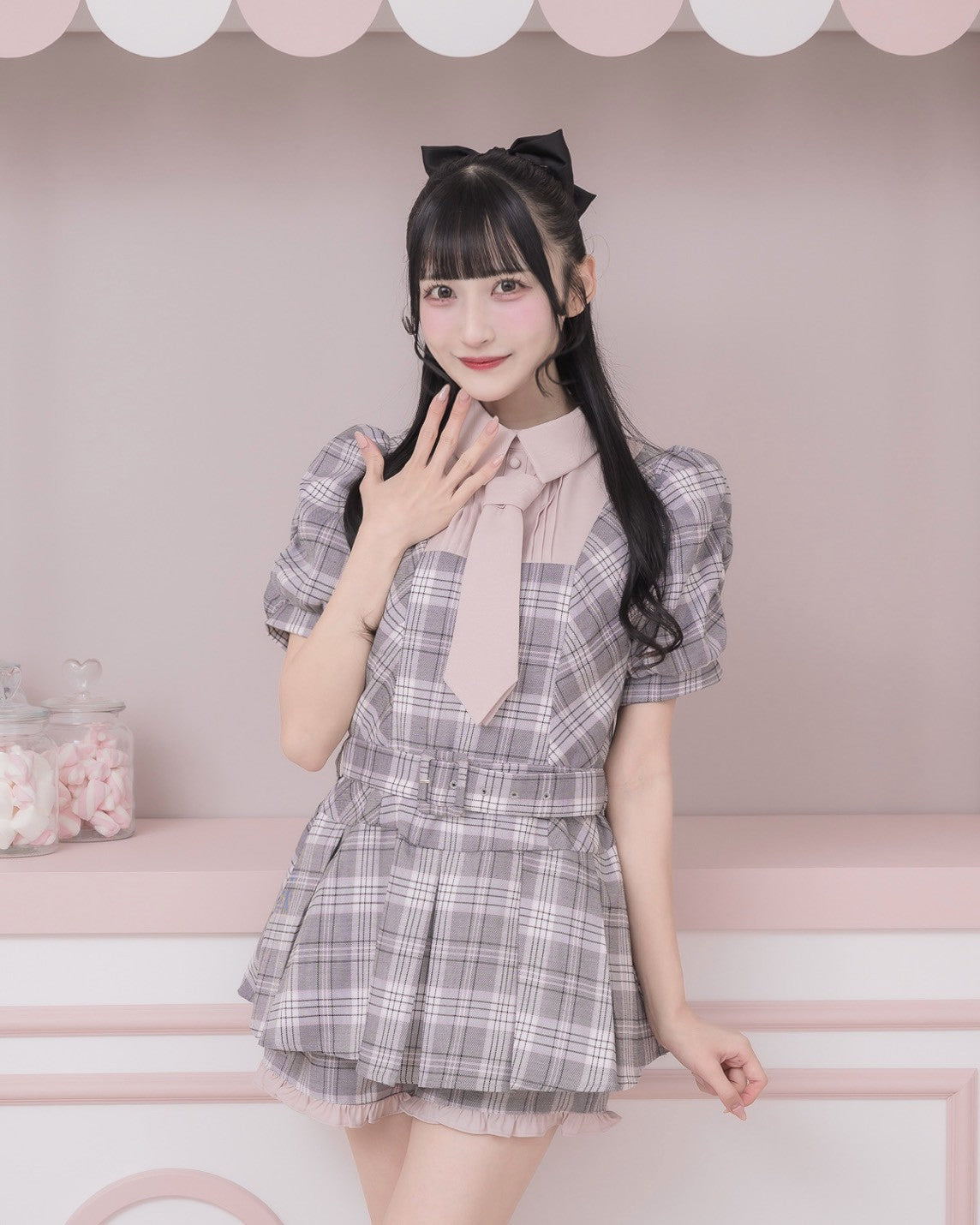 モデル身長:157cm/着用カラー:グレーチェック