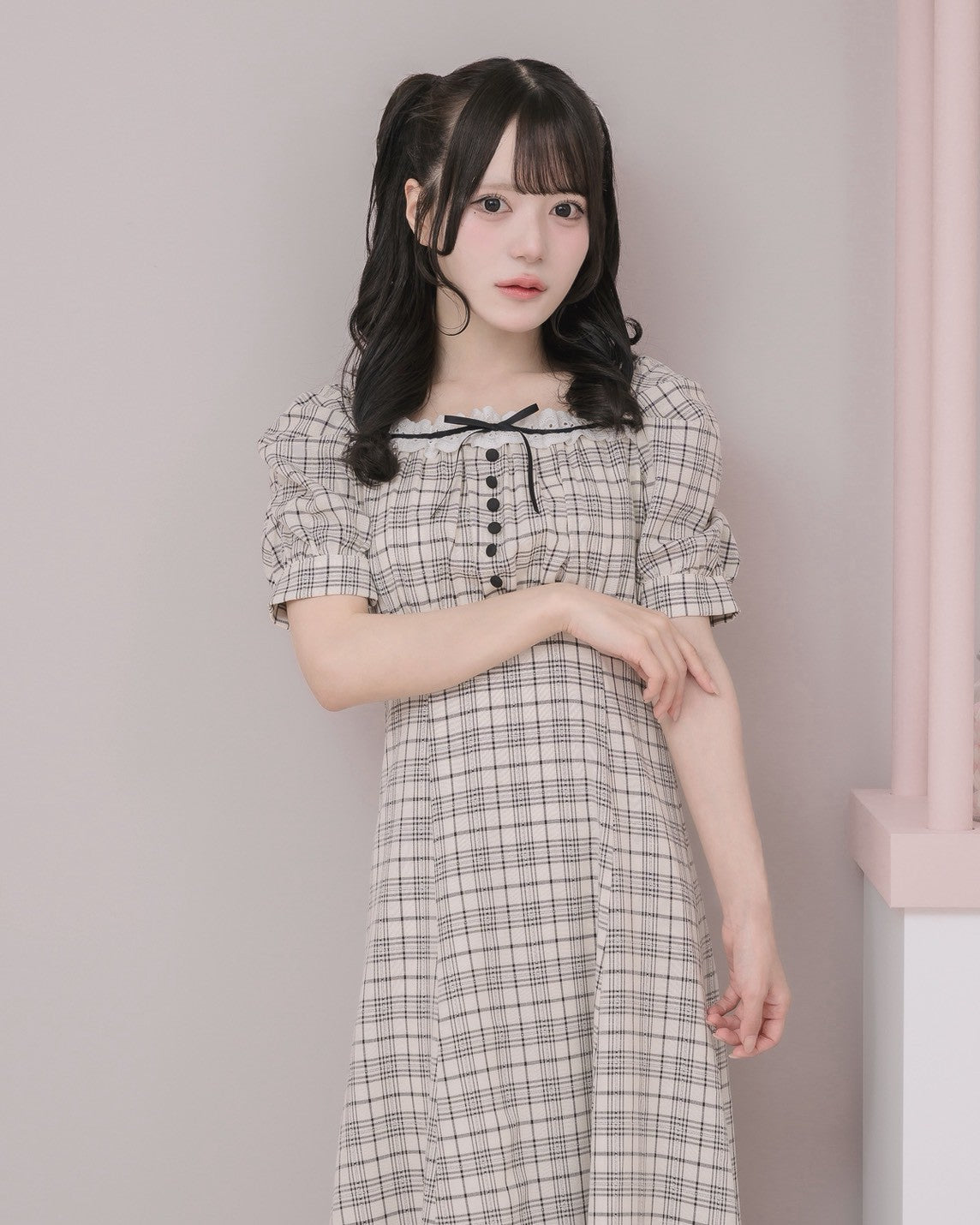 モデル身長:160cm/着用カラー:アイボリーチェック