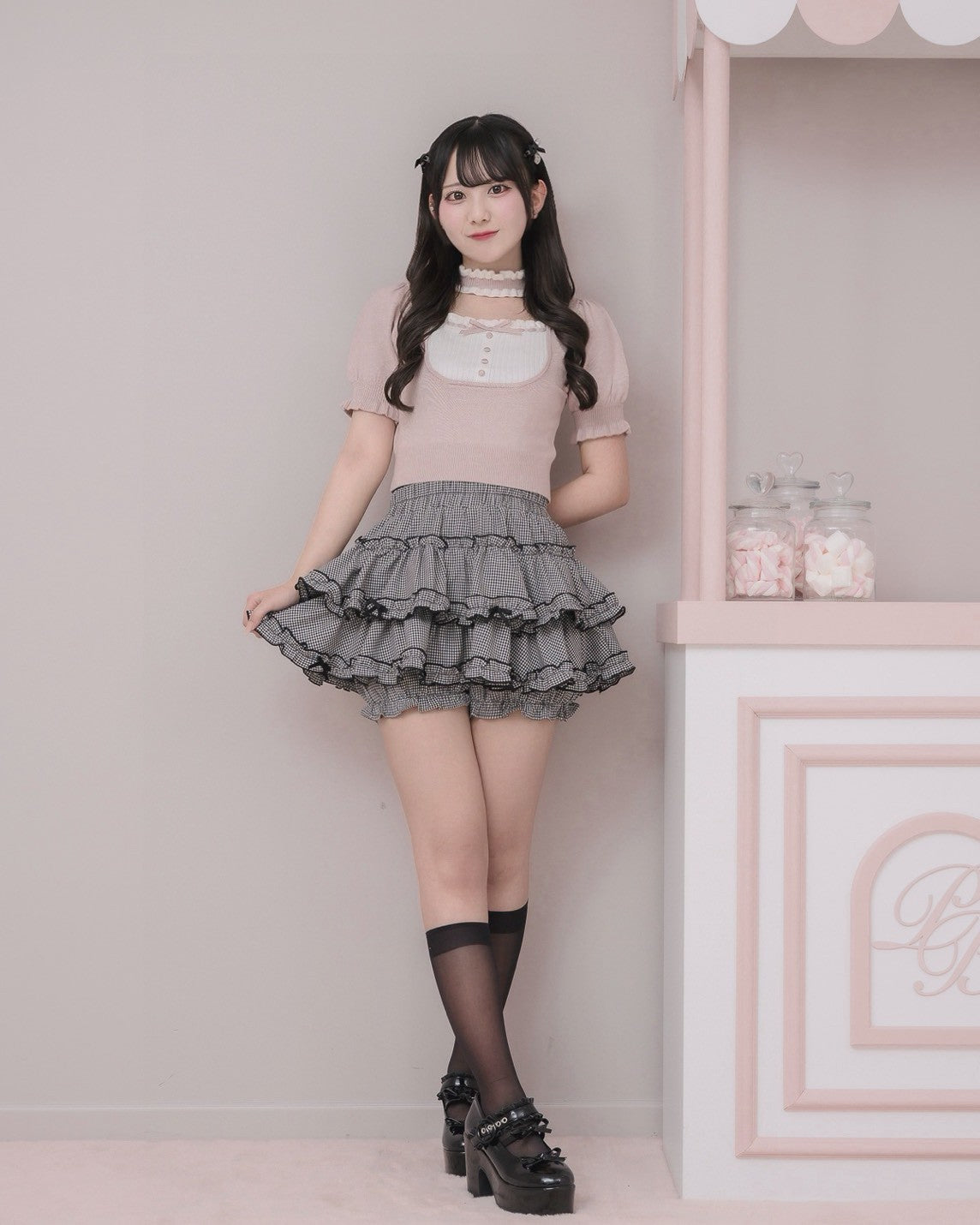 モデル身長:161cm/着用カラー:ホワイトギンガム