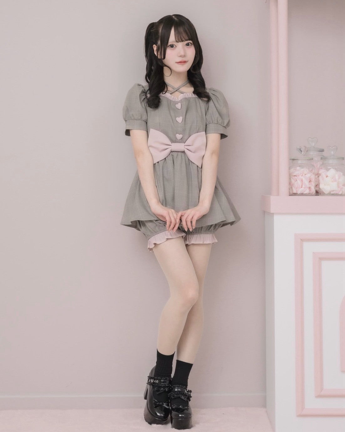 モデル身長:160cm/着用カラー:グレーチェック