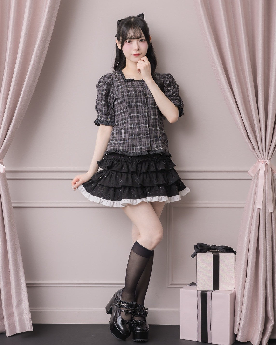 モデル身長:155cm/着用カラー:チェック
