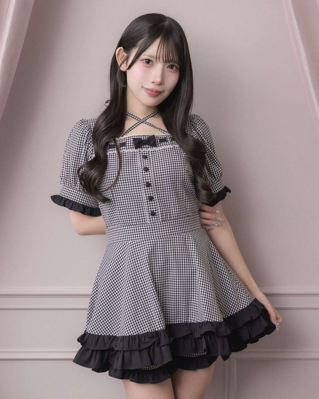 モデル身長:152cm/着用カラー:ギンガム