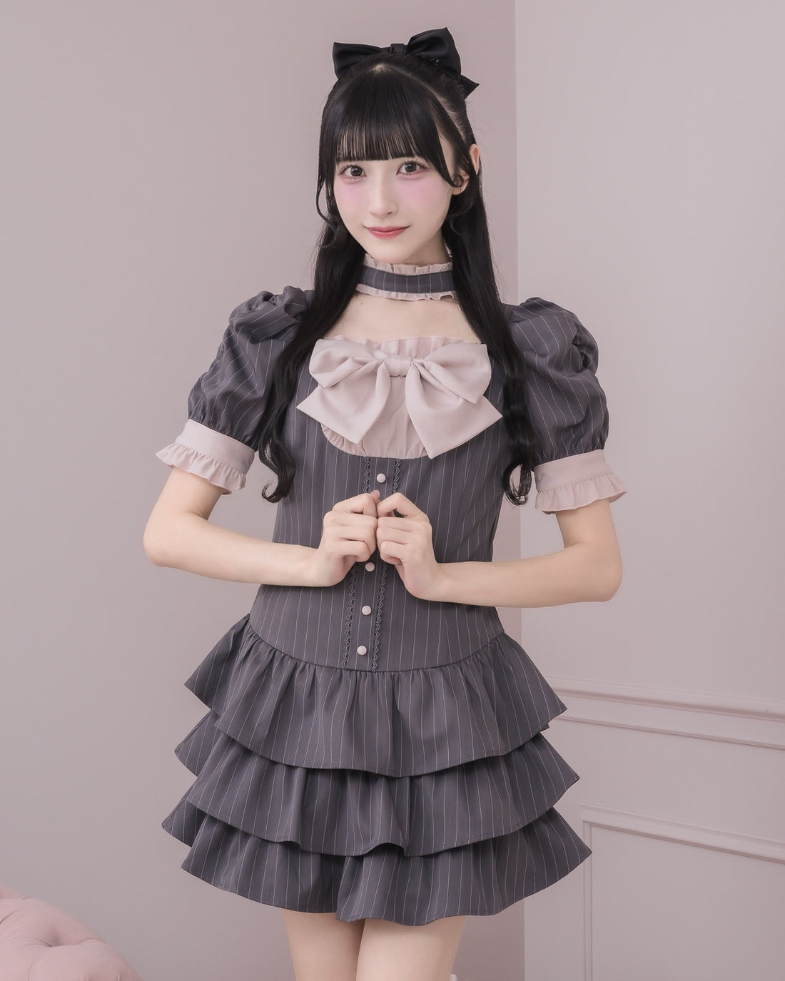 モデル身長:157cm/着用カラー:グレーストライプ