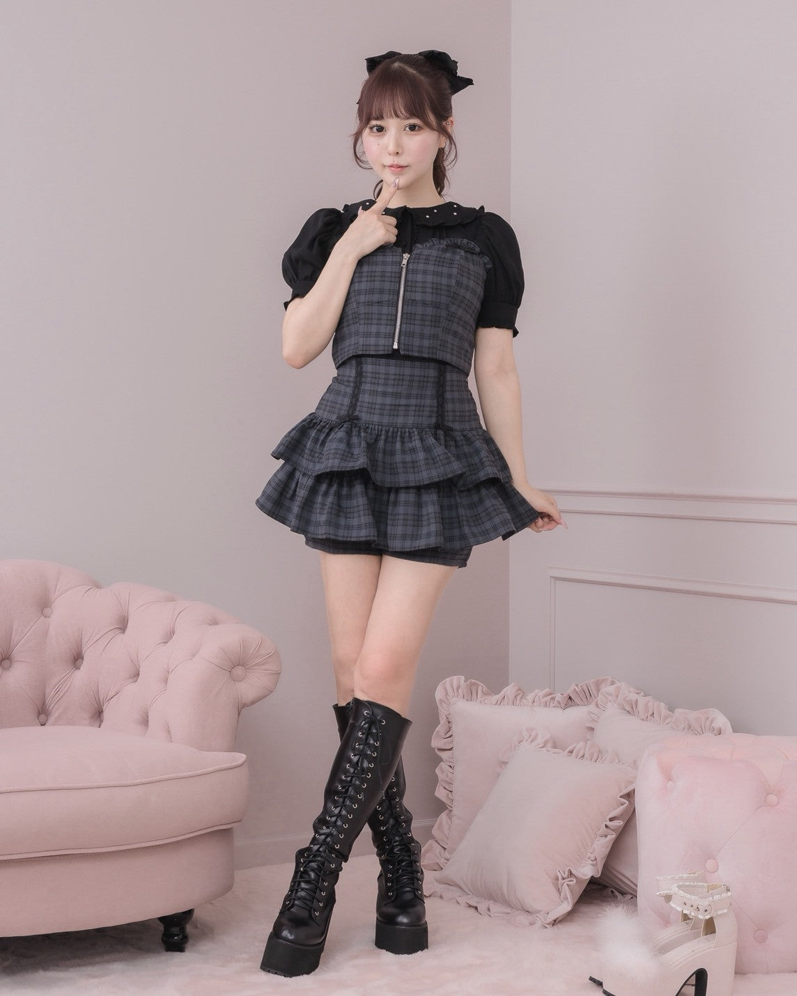 モデル身長:157cm/着用カラー:ダークチェック