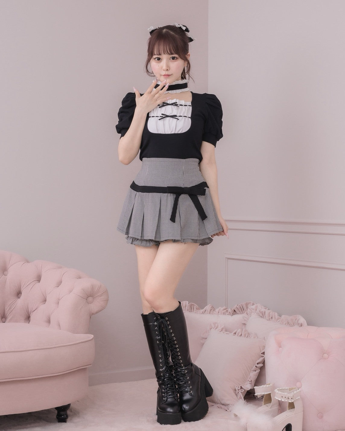 モデル身長:157cm/着用カラー:ギンガム