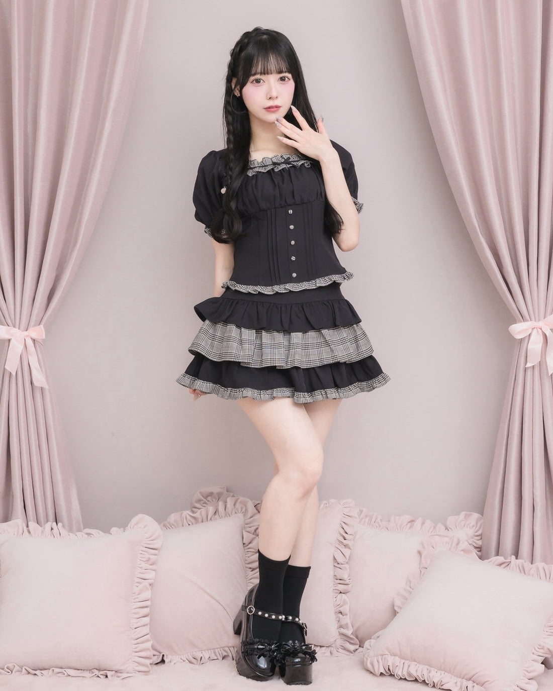 モデル身長:155cm/着用カラー:グレーチェック