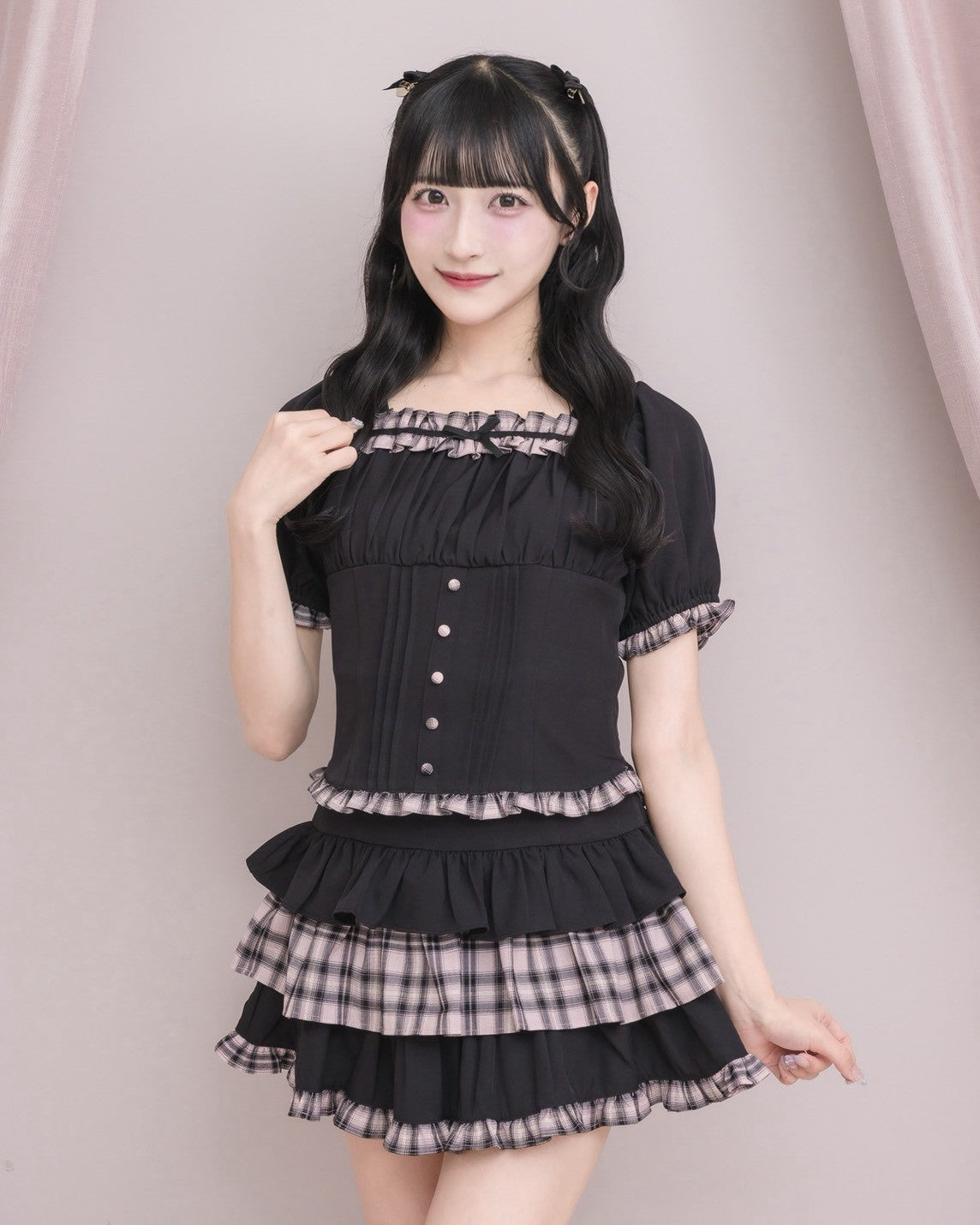 モデル身長:157cm/着用カラー:ピンクチェック