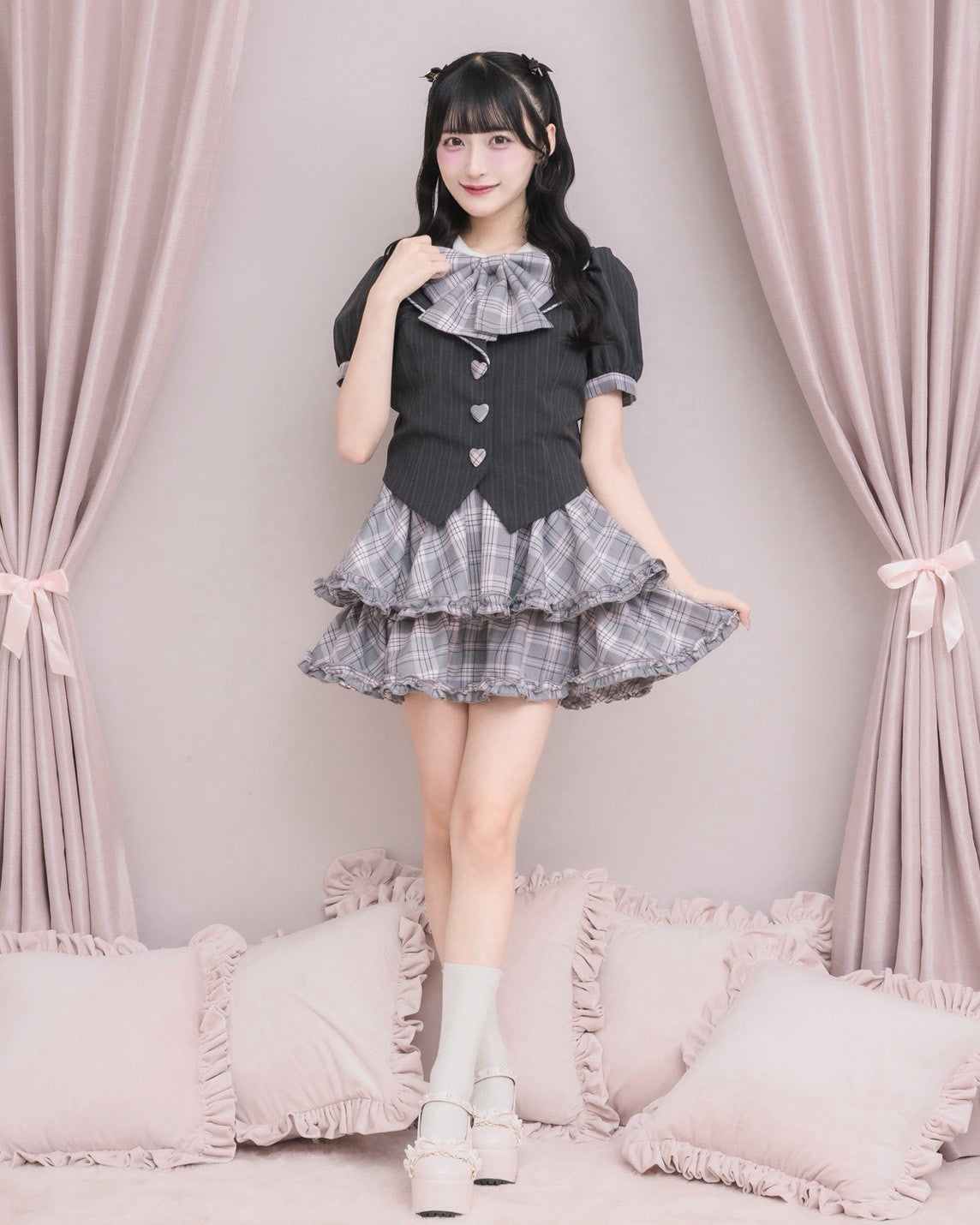 モデル身長:157cm/着用カラー:グレーチェック