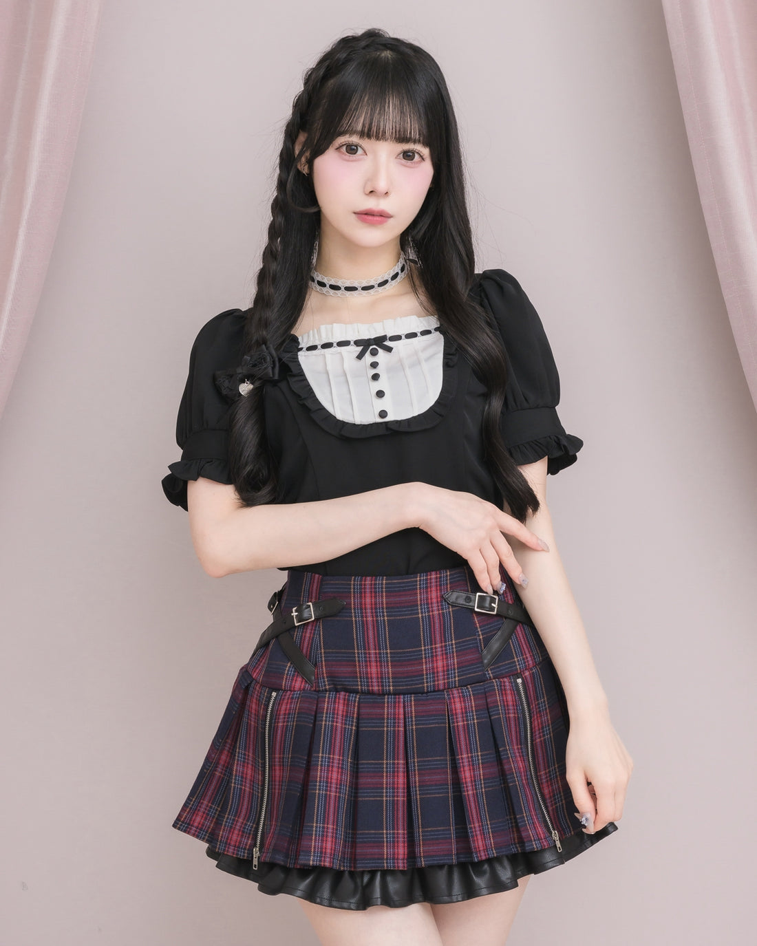 モデル身長:155cm/着用カラー:レッドチェック