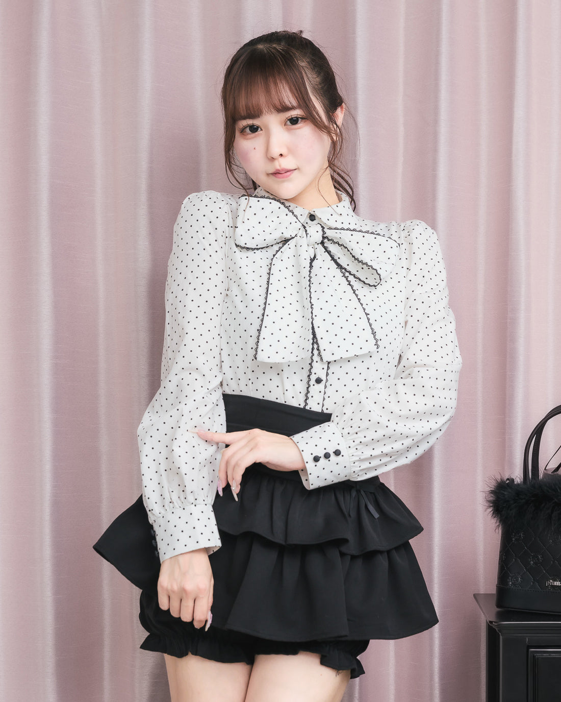 モデル身長:157cm/着用カラー:ホワイトドット