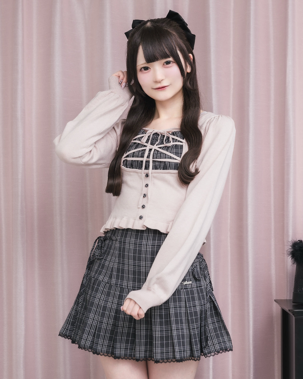 モデル身長:155cm/着用カラー:ブラックチェック