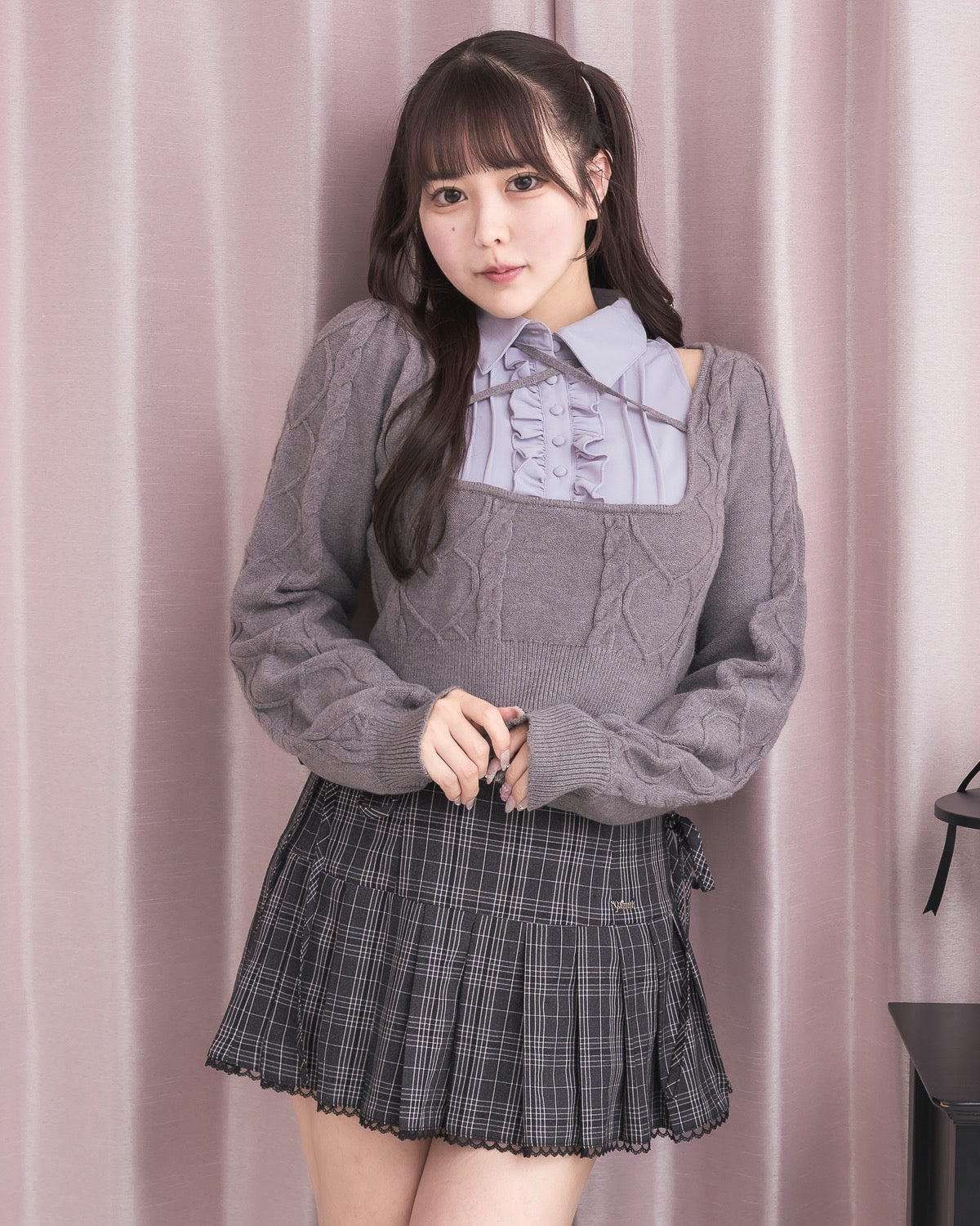 モデル身長:157cm/着用カラー:ブラックチェック