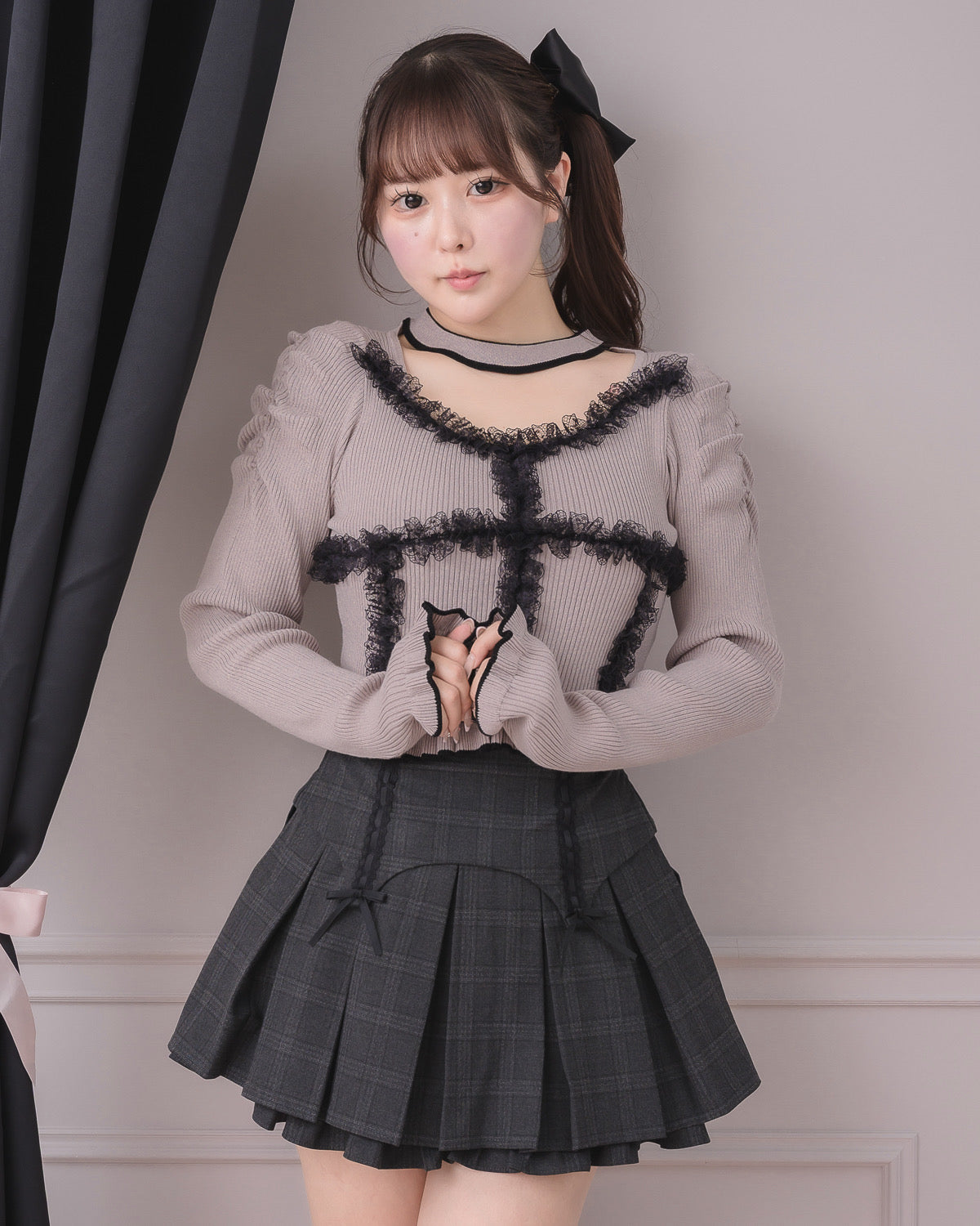 モデル身長:157cm/着用カラー:ブラックチェック