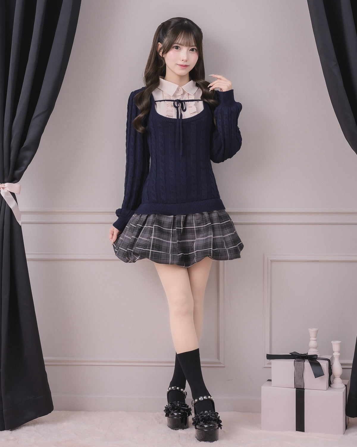 モデル身長:154cm/着用カラー:ネイビー
