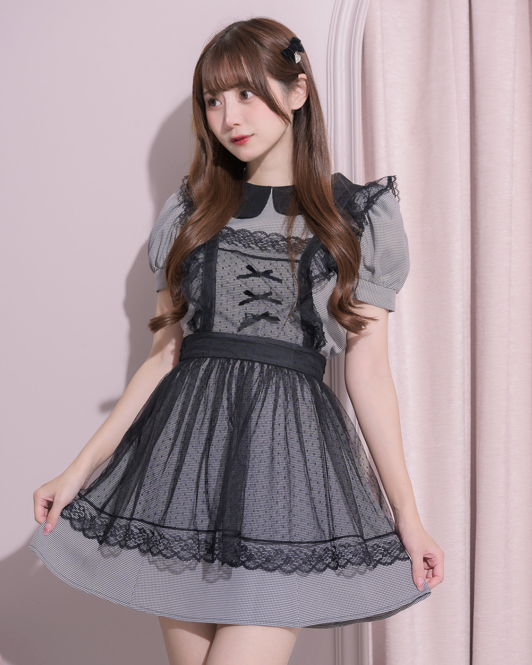 チュールエプロン付きドーリーミニワンピ