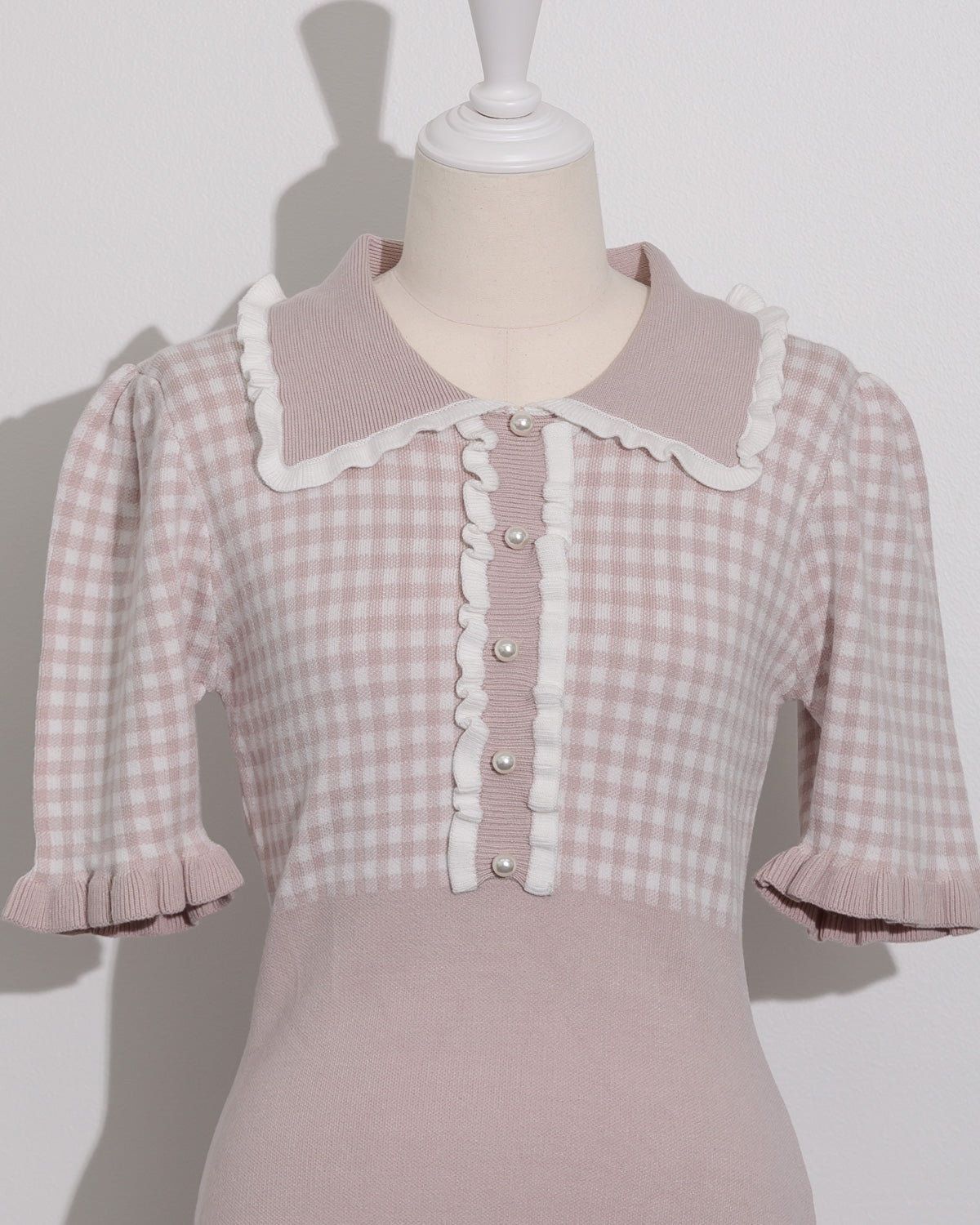 フリルカラーギンガムニットワンピース